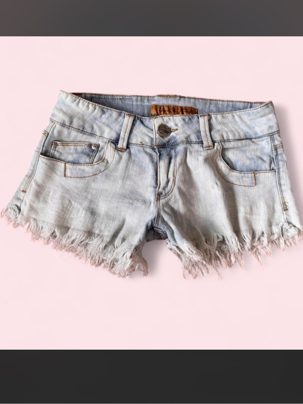 Vintage 2000s Sky Light Blue Acid Wash Low Rise Frayed Shortie Shorts 3” Size 1